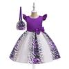 Vestido infantil al por mayor en stock, vestido verde estampado para niña, vestido de princesa, vestido de baile, banquete, pasarela, disfraz de presentadora