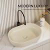 Lavabo de mesa de cerámica para apartamento pequeño estilo crema, lavabo de baño, lavabo de arte para el hogar, lavabo ovalado europeo