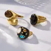 Anillo Misterioso Estilo Europeo y Americano Piedra de Cristal Piedra Ojo de Tigre Acero Inoxidable Chapado en Oro de 18K Goteo de Aceite Anillo para Mujer No se Desvanece Joyería para Mujer