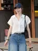 Camisa de Manga Corta con Cuello Polo para Mujer, Nuevo Estilo de Verano, Corte Holgado, Top Adelgazante para el Trabajo, Chaleco de Moda Ajustado para Figuras Pequeñas