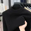 Suéter de punto pullover grueso, cálido, de color sólido, cuello redondo, patrón trenzado, moderno, para hombres jóvenes y de mediana edad