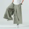Pantalones Hanfu Antiguos para Hombre Verano Delgados Seda de Hielo Casual Pantalones Cortos Estilo Chino Estampados Costuras Colgante Pantalones