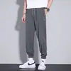 Pantalones casuales de seda de hielo para hombre, verano, finos, holgados, con cordón en el tobillo, marca de moda, deportivos, caqui, pantalones harén cropped