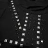 Camiseta Retrô Gótico Americano com Tachas e Padrão de Cruz, Manga Longa, Corte Justo, Top Casual de Rua para Meninas Descoladas