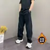 Pantalones casuales gruesos de otoño e invierno transfronterizos, pantalones holgados de pierna ancha y pierna curva, pantalones deportivos de pierna recta de peso pesado estilo americano con forro de felpa