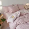 Nuevo fresco y simple conjunto de cuatro piezas de gasa de doble capa 100% algodón puro para aeróbicos, ultra suave para dormir sin ropa, ropa de cama estilo sábana bajera