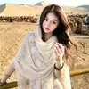 Chal blanco estilo étnico para mujer, nueva colección de verano 2026, adecuado para viajes y sesiones de fotos en el desierto del noroeste y Xinjiang