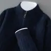 Outono Inverno 100% Lã Pura Cardigã com Zíper Roupa Externa Masculina Tricô Engrossado Gola Alta Meio Suéter de Caxemira Camada Externa Top