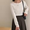 Camiseta de gola redonda para outono e inverno Anting Lu, suéter simples feminino de manga longa para usar por baixo, top casual estilo executivo
