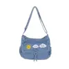 Bolso Cruzado de Mezclilla Bordado de Moda Estilo Lindo de Dibujos Animados Versátil Casual Bolso de Tela de un Solo Hombro Bolso Cuadrado Pequeño para Compras Diarias