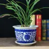 Vaso de Cerâmica Jingdezhen com Prato, Vaso de Porcelana Azul e Branco Extra Grande Feito Sob Medida, Vaso Decorativo Estilo Chinês com Furos para Plantas Verdes