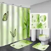 Cortina de ducha de poliéster HD de fábrica, juego de cuatro piezas, mangostán, impermeable, sin perforaciones, cortina divisoria para baño de hotel