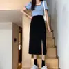 Falda Larga Negra de Corte A para Mujer, Nuevo Estilo Otoño 2027, Falda Chic de Cintura Alta con Abertura Trasera para Figuras Petite