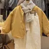 Ropa para Niños 2025 Chaqueta Gruesa de Algodón Regular Forrada de Polar para Niñas Estilo Japonés Europeo Color Sólido Versión Coreana Otoño Invierno