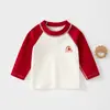 Camiseta de bebê tipo A, sem costura, gola redonda, manga longa, macia, 100% algodão, para primavera, outono e inverno, adequada para meninos e meninas, um top versátil