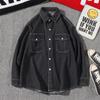 Camisa Jeans Azul Claro Masculina Retro Americana Workwear Manga Longa Cardigã Bolsos Duplos com Aba Calça Resistente ao Desgaste Roupas de Trabalho para Exterior Camisa Tendência