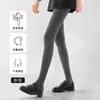 Leggings de algodão com listras verticais para mulheres, outono e inverno, podem ser usados fora, cintura alta, modelador, meia-calça com pé, macio e elástico, cinza, quente, outono