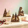 Conjunto de Três Enfeites de Madeira Empilhados de Natal com Veados da Floresta para Árvore de Natal e Mesa