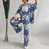 Roupas Femininas 2024 Verão Novidades Solta Tamanho Grande Estampada Manga Média Camisa Calça de Pernas Largas Conjunto Casual para Mulheres