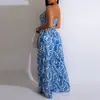 Roupas femininas transfronteiriças europeias e americanas 2026, macacão pantalona com estampa de folhas, tomara-que-caia estilo férias, acinturado