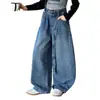 Jeans Largo Feminino para Primavera e Outono 2026 Novo Estilo para Meninas Mais Velhas, Calça Versátil Casual de Perna Larga Curva, Tendência