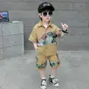 Conjunto de Camisa Bordada Patchwork para Niños, Atuendo Casual de Dos Piezas de Manga Corta para Niños en Verano, Ropa Elegante para Niños Pequeños