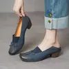 Zapatos de Salón de Estilo Femenino de 3.5 cm con Lazo y Punta Redonda, Tacón Grueso, Slip-On de Cuero para Mujer, Novedad Primavera y Otoño 2026