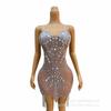 Vestido Transparente Sexy con Cadena de Pedrería Plateada Brillante, Traje para Fiesta de Cumpleaños, Traje Elástico,