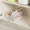 Estante de almacenamiento para cocina con espacios extremadamente estrechos, organizador extraíble para debajo del fregadero, canasta para especias sin taladro para el gabinete