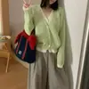 Abrigo tipo suéter de cuello en V estilo coreano, dos piezas falsas para mujer, otoño/invierno 2026, suave y cómodo, corte holgado, cárdigan de punto con bloques de color