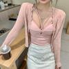 Cárdigan de Punto de Verano Estilo Transfronterizo con Cuello en V de Corazón para Mujer, Chal Fino con Protección Solar, Blusa, Chaqueta, Top Estilo Bm