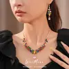 Set de Collar con Gancho de Oreja de Espiga de Trigo de Zircón de Color Vintage Usado Joyería de Lujo Ligero con Sensación de Alta Gama Diseño de Nicho
