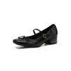 Sapatos Mary Janes Quadrados Silenciosos Estilo Ballet com Laço de Couro Genuíno Salto Médio Robusto Outono 2026 Feminino