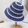 Chapéu de Pescador com Palha Arco-Íris Feminino Verão Ins Respirável Rosto Chapéu Balde Pequeno Protetor Solar Protetor Solar Cor-Bloco de Palha para Praia