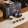 Juego de Taza Gaiwan para Té Chapado en Plata Oro de Fábrica 999 con Ramas Doradas y Orquídeas, Juego de Té Kung Fu, Juego de Utensilios de Té, Caja de Regalo de Lujo