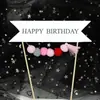 Banner de Red con Borlas para Fiesta Decoración de Pastel Banner de Bolas de Pelo Decoración de Cumpleaños Tarjeta Inserto Bandera para Vestir