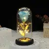 Nova Tampa de Vidro Luminosa Flor Artificial Rosa Flor Eterna Decoração Folha de Ouro Flor de Sabão Presente Ornamento LED de Mesa
