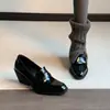 Zapatos de vestir elegantes tipo mocasín de charol británico con patente 2026, estilo coreano, para mujer, punta fina, slip-on estilosos de tacón alto, calzado pequeño de piel