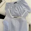 Pijama Feminino Verão Estilo Coreano Simples Listrado Ins Renda Costura Alça Shorts Casuais Curtos Roupas de Casa conjunto
