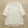 Verano Nueva Camisa de Algodón de Manga Corta para Mujer Manga Media Encaje Estilo Nacional Cuello de Encaje Jacquard Combinable Dulce Camisa de Media Manga
