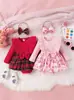 Ropa Navideña para Bebé Romper de Canalé con Lazo Transfronterizo Estilo Primavera y Otoño Mono de Manga Larga Triangular para Bebé Niña