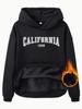 Suéter feminino transfronteiriço CALIFÓRNIA Impressão Comércio Exterior Moda Casual Suéter Feminino Forrado de lã Manga Longa Com Capuz Camisa