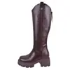 Botas de cavaleiro femininas versáteis de inverno, novo estilo, com sola grossa, aumento interno de altura de 10 cm, salto grosso, botas longas de cano alto emagrecedoras