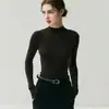 Suéter de lana 100% de hilo Yangzi lavable a máquina, de punto fino, para mujer, cuello medio alto, ajustado, suéter de punto base sin costuras, tejido ajustado