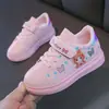 Tênis infantil 2025 primavera e outono novo estilo cabedal em couro sola grossa velcro cartoon sapatos de princesa sola macia tênis esportivo casual