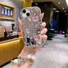 Onda Tridimensional Usando Apple iPhone 14 Espejo Galvanizado Diamante Flash Soporte de Gato Funda Suave Apple XR 11 Pulsera