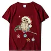 Camiseta de Natal manga curta feminina tamanho europeu camiseta com estampa de coruja de Natal gola redonda manga curta de Natal atacado