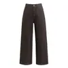 Pantalones Rectos Cortos Vintage Color Marrón Oscuro para Mujer Xinge, Pantalones Casuales Ajustados de Tiro Alto con Estiramiento de Algodón Lyocell para Viajeras Petites