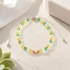 TEMU Novo Verão Fresco Amarelo-Verde Cristal Multifacetado com Contas Coração Pulseira Ajustável Corda Fina Corda de Mão