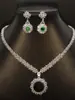 Set de Joyería de Collar y Pendientes Redondos de Circonita Floral Transfronterizo Europeo y Americano para Novias, Vestidos de Boda, Compromiso y Ropa de Noche para Mujeres